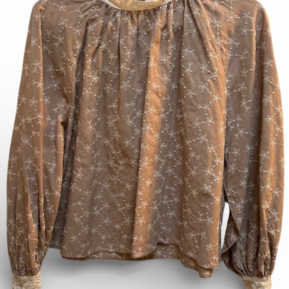 Zara Tops - Zara Tan & Cream Embroidered Blouse